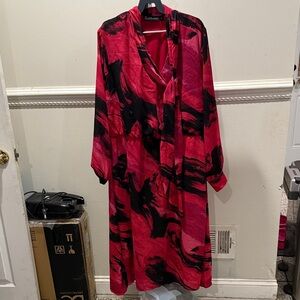 New York & Company Bold Red and Black Long Sleeve Dress